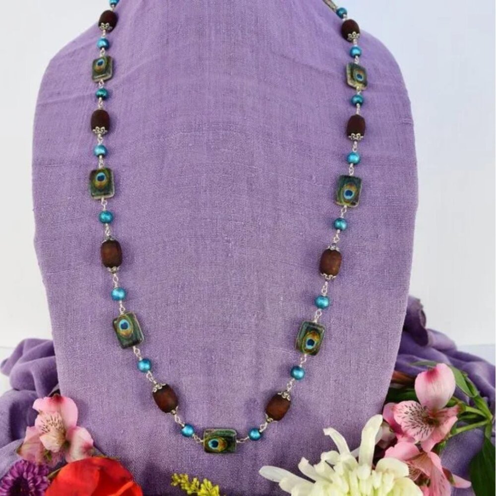 36 3/4" berry Tulasi with peacock and teal beads